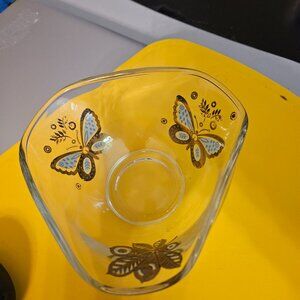 vintage Georges Briard  glass bowl with a butterfly& leaf design triangle shape